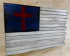 Gun concealment flag with a white background & blue section in the upper left with a red Christian cross within the blue
