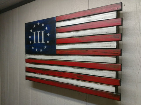 Nyberg three percent gun rights advocate group gun concealment flag with burnt styling & slightly longer red stripes.