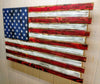 Vibrant colored American flag gun concealment case with natural wood marks showing through & slightly longer red stripes