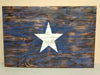 Bonnie Blue gun concealment flag with a blue background and natural wood showing through and white star in the middle
