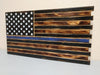 Mini torched American flag gun concealment case with light & dark brown stripes and a thin blue stripe underneath the stars.