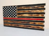 Mini torched American flag gun concealment case with light & dark brown stripes and a thin red stripe underneath the stars.
